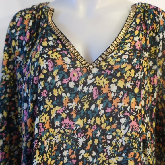 Womens Free People Gardenia Multicolor Floral Embroidered V-Neck Tunic Top XS - Picture 4 of 11